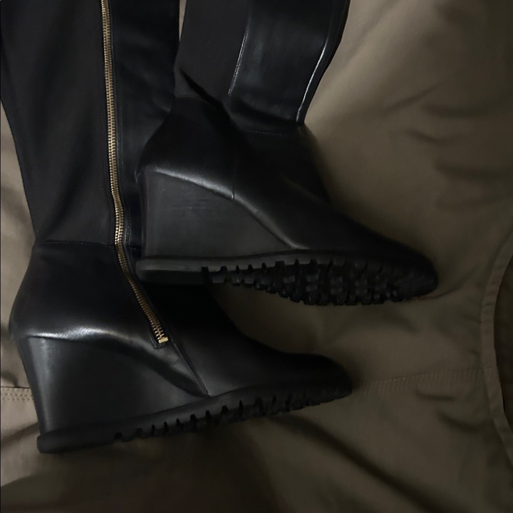 Michael Kors Black and Gold Wedge Boots - Picture 2 of 6